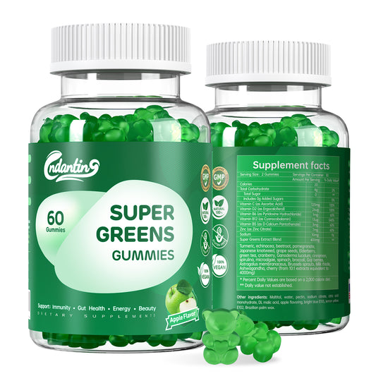 Multivitamin Super Greens Gummies - Daily Vegan Gummy Vitamins for Women, Apple Flavor | Organic Greens Blend with Vitamin C, Turmeric, Zinc, Immune Support, Energy Booster, Metabolism | 60 Count
