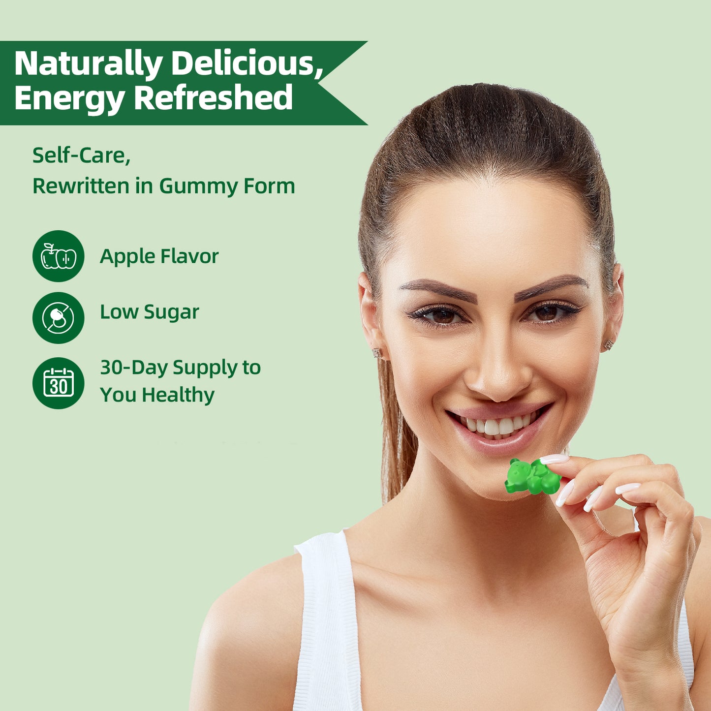 Multivitamin Super Greens Gummies - Daily Vegan Gummy Vitamins for Women, Apple Flavor | Organic Greens Blend with Vitamin C, Turmeric, Zinc, Immune Support, Energy Booster, Metabolism | 60 Count